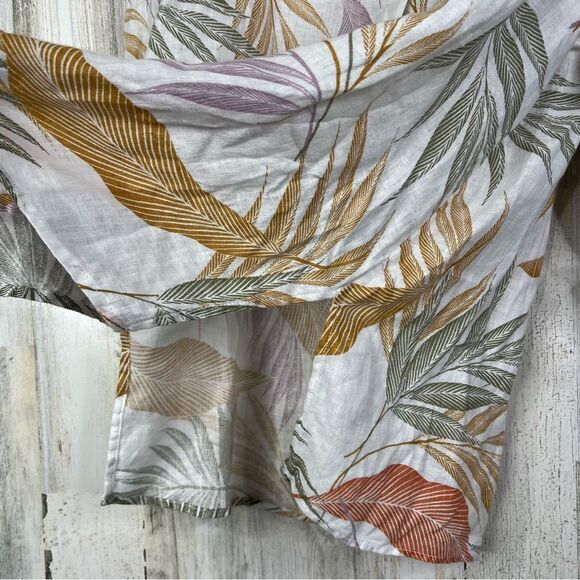 Tahari Linen Shirt Womens 1X Floral Leaves Print Long Roll Sleeve w Button Front - Picture 4 of 10